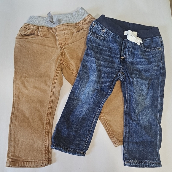 Bundle‎ Baby Jeans 18-24 M / 2T Pull On Soft Drawstring Waist Brown Blue Fall - Picture 1 of 14